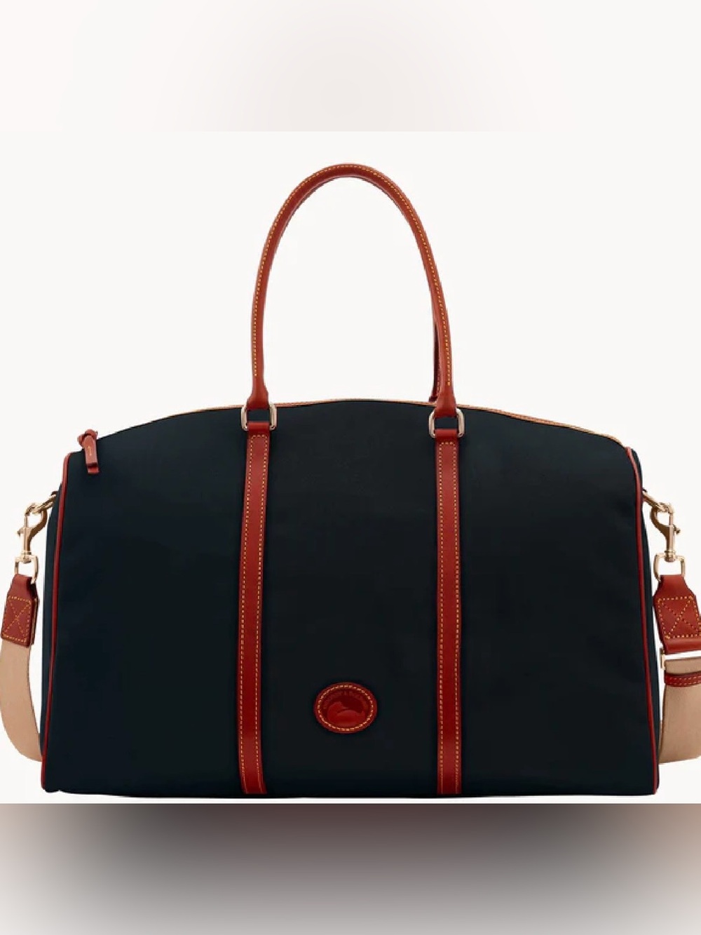 Dooney & Bourke Black Duffel with Brown Leather Trim